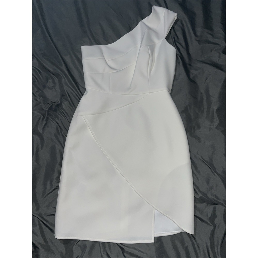 BCBG MAXAZRIA Womens Aryanna One Shoulder Dress Off White Size 2 Built In Slip